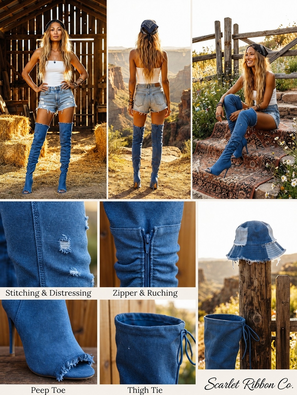 ✨ Distressed Denim Peep-Toe Over-The-Knee Stiletto Boots